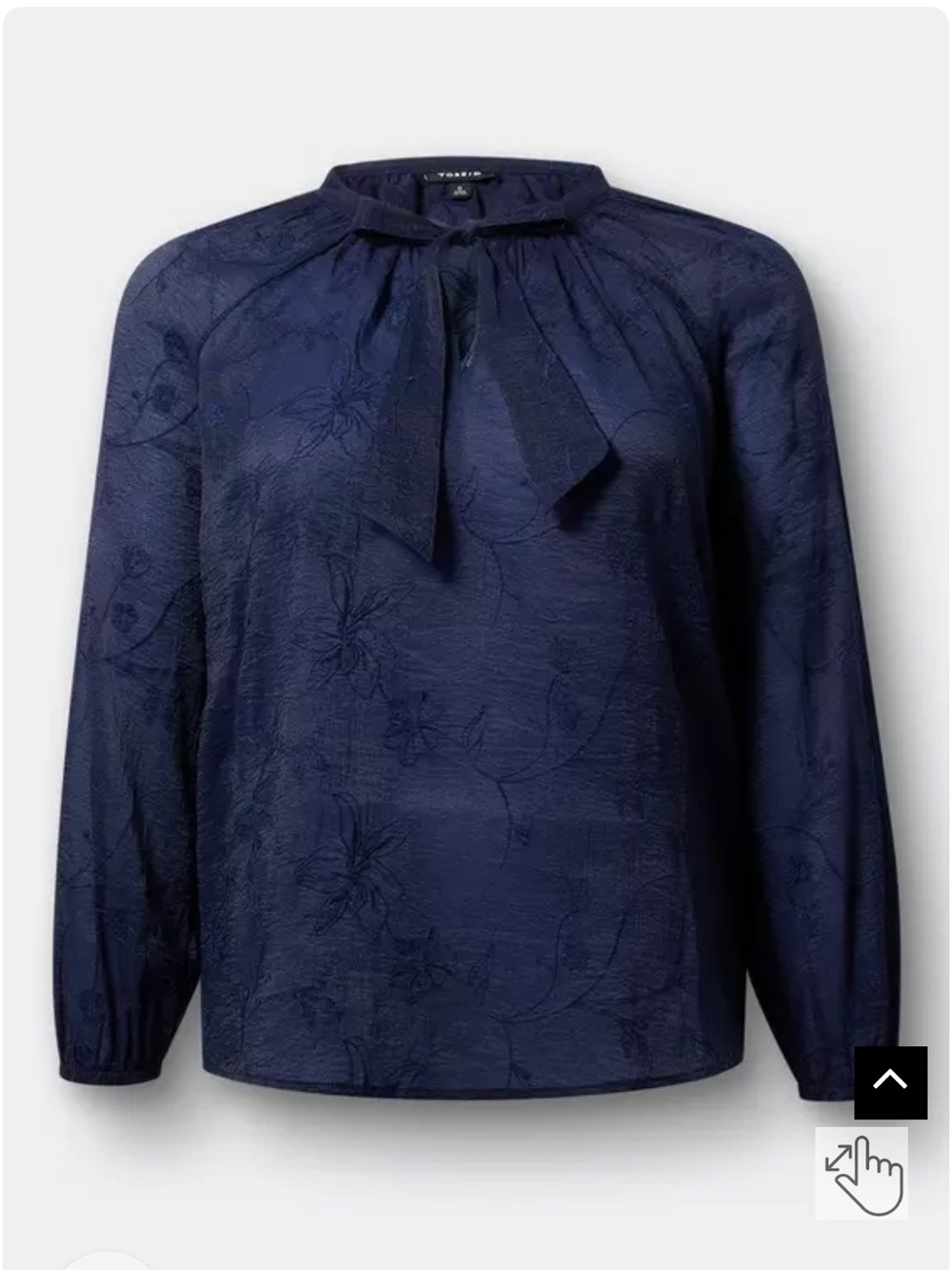 torrid Navy Floral Tie-Neck Blouse with Jacquard Detail
